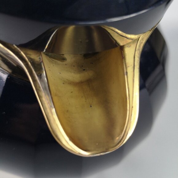 Vintage Insulated Coffee  Carafe Thermal Glass Flask Metallic Blue & Gold Retro - Picture 9 of 16